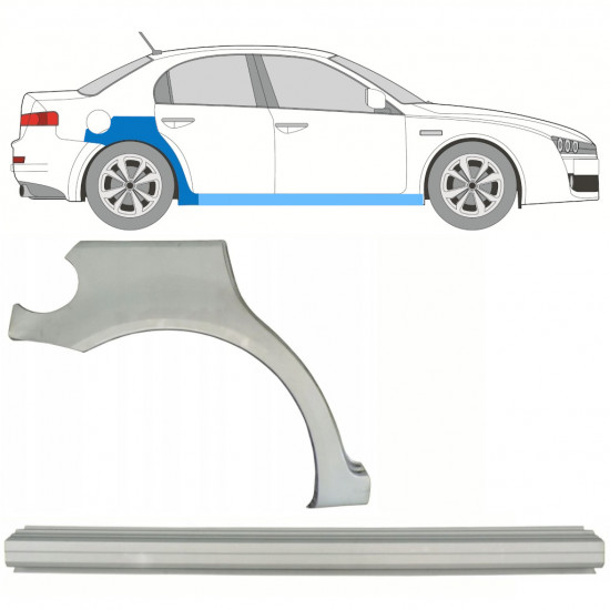 Reparatiepaneel dorpel + achterspatbord voor Alfa Romeo 159 2005-2012 / Rechts / Set 10316