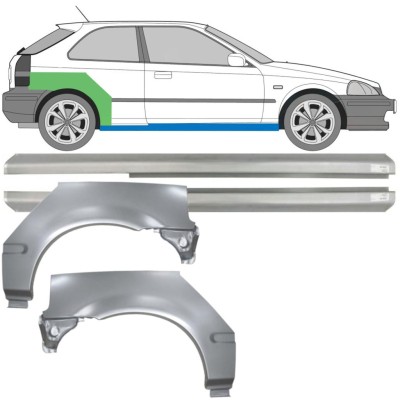 Reparatiepaneel dorpel + achterspatbord voor Honda Civic EJ EK 1995-2001 / Links + Rechts / Set 10664
