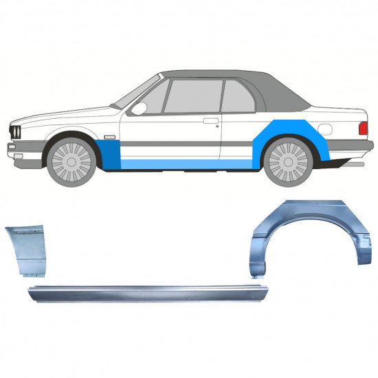 BMW 3 E30 CABRIO 1985-1987 WIELKAST REPARATIE PANEEL + DORPEL + VOORSPATBORD REPARATIEPANEEL / SET / LINKS