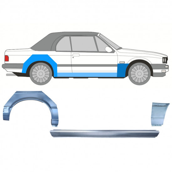 BMW 3 E30 CABRIO 1985-1987 WIELKAST REPARATIE PANEEL + DORPEL + VOORSPATBORD REPARATIEPANEEL / SET / RECHTS