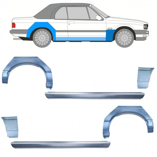 BMW 3 E30 CABRIO 1985-1987 WIELKAST REPARATIE PANEEL + DORPEL + VOORSPATBORD REPARATIEPANEEL / SET / RECHTS + LINKS