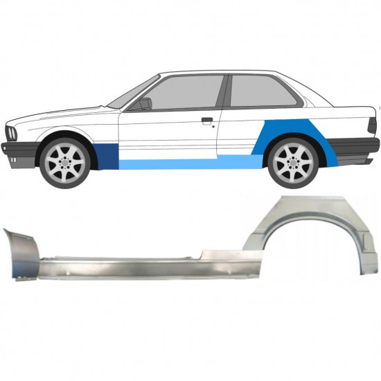 BMW 3 E30 1987-1994 2 DEUR WIELKAST REPARATIE PANEEL + DORPEL + REPARATIEPANEEL VOORVLEUGEL / LINKS