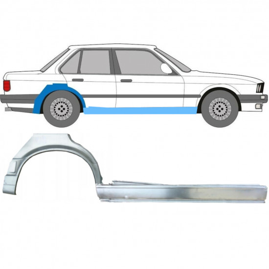 BMW 3 E30 1987-1994 4 DEUR WIELKAST REPARATIE PANEEL + DORPEL REPARATIEPANEEL / SET / RECHTS