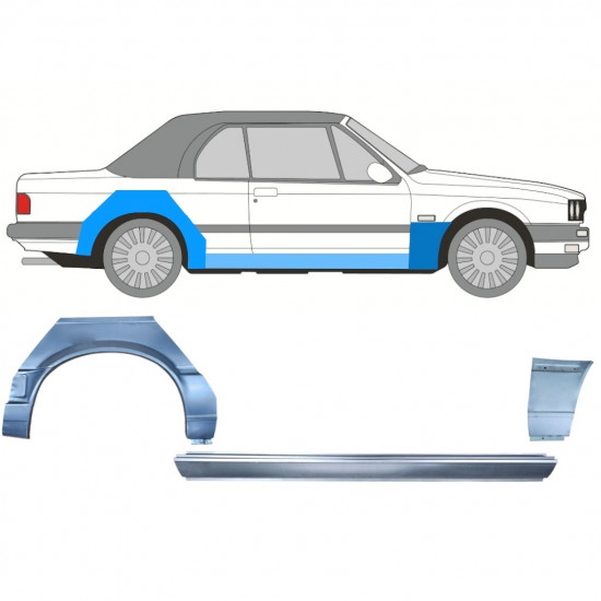 BMW 3 E30 CABRIO 1987-1994 WIELKAST REPARATIE PANEEL + DORPEL + VOORSPATBORD REPARATIEPANEEL / SET / RECHTS