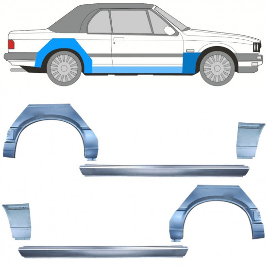 BMW 3 E30 CABRIO 1987-1994 WIELKAST REPARATIE PANEEL + DORPEL + VOORSPATBORD REPARATIEPANEEL / SET / RECHTS + LINKS