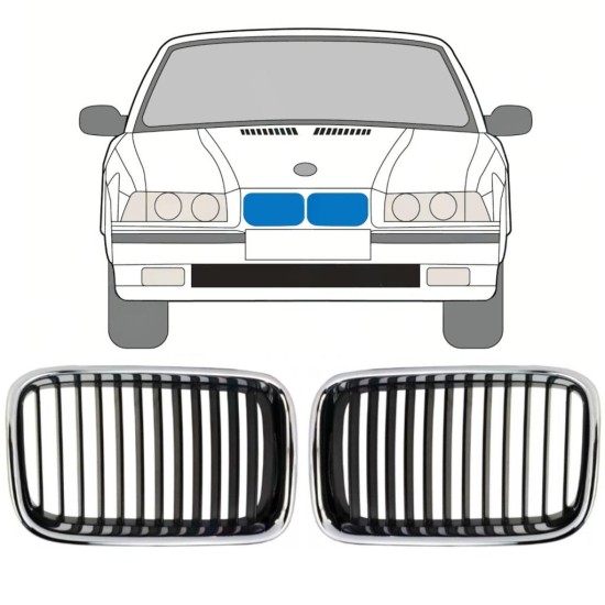 Grill voor BMW 3 E36 1990-1995 / Links + Rechts / Set 11126
