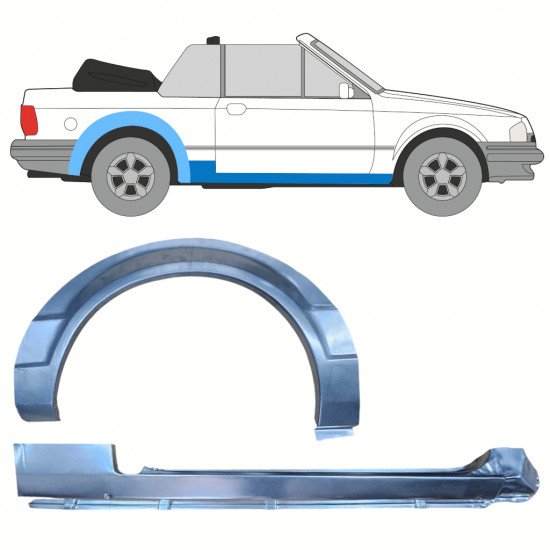 Reparatiepaneel dorpel + achterspatbord voor Ford Escort 1981-1990  CABRIO / Rechts / Set 12586