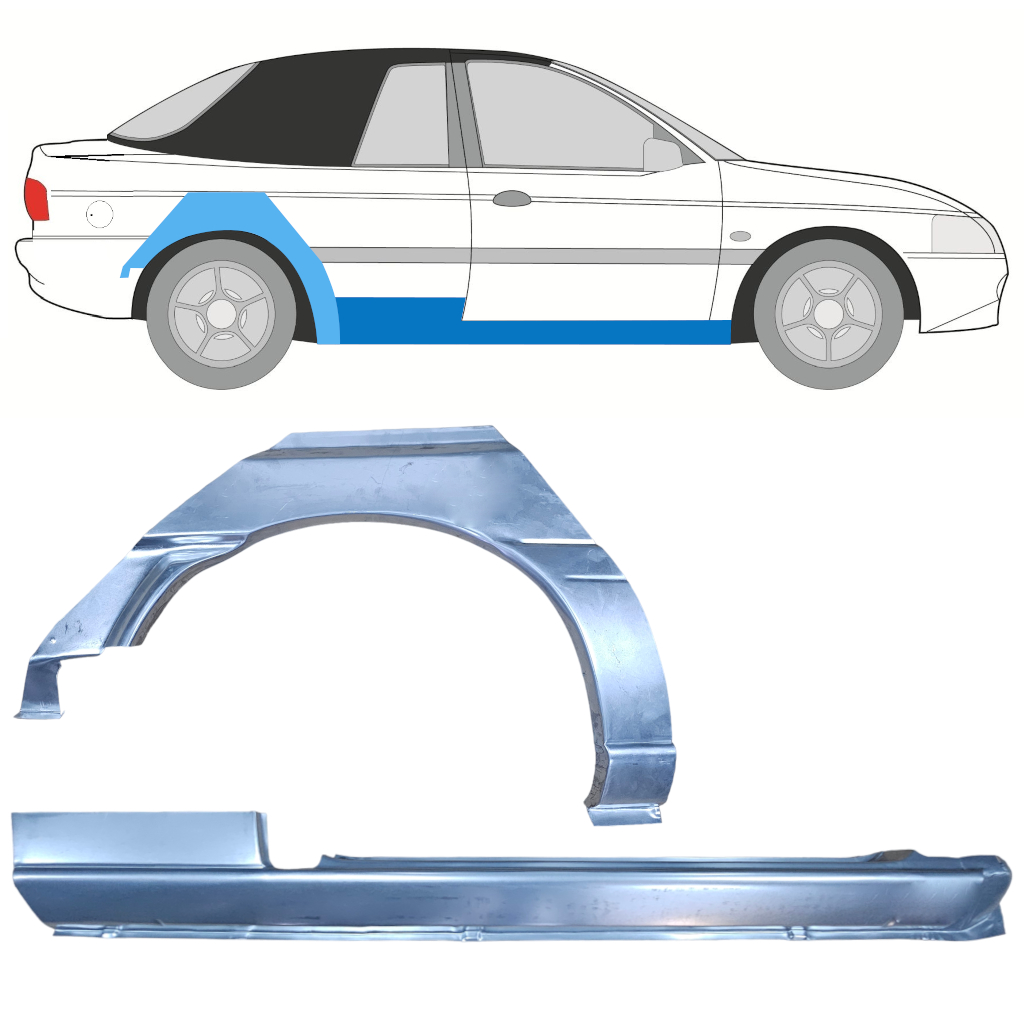 FORD ESCORT 1990-2000 CABRIO DORPEL + WIELKAST REPARATIE PANEEL / SET / RECHTS