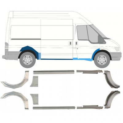 FORD TRANSIT 2000-2013 LANGE WIELBASIS WIELKAST REPARATIE PANEEL + DORPEL REPARATIEPANEL / SET