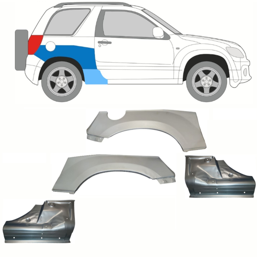 Reparatiepaneel Dorpel + Achterspatbord Voor Suzuki Grand Vitara 2005-2014 / Set 10842