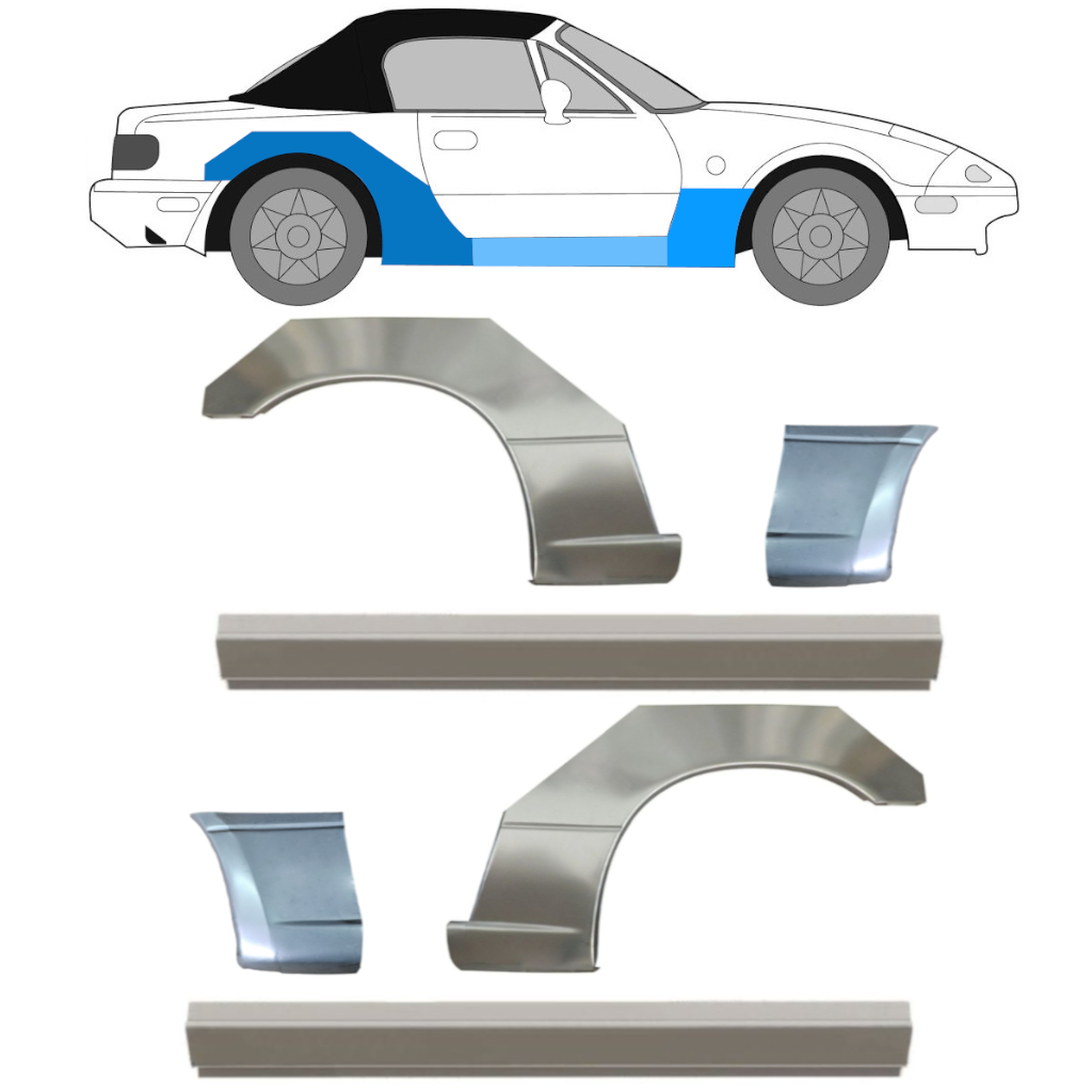 MAZDA MX-5 1989-1998 WIELKAST REPARATIE PANEEL + DORPEL + VOORSPATBORD REPARATIEPANEEL / SET / RECHTS + LINKS