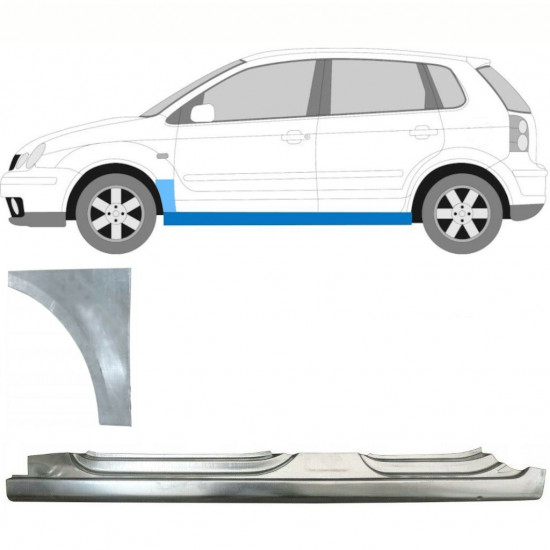 Volledige dorpel + reparatiepaneel voorste spatbord voor VW Polo 2001-2009 / Links / Set 8730