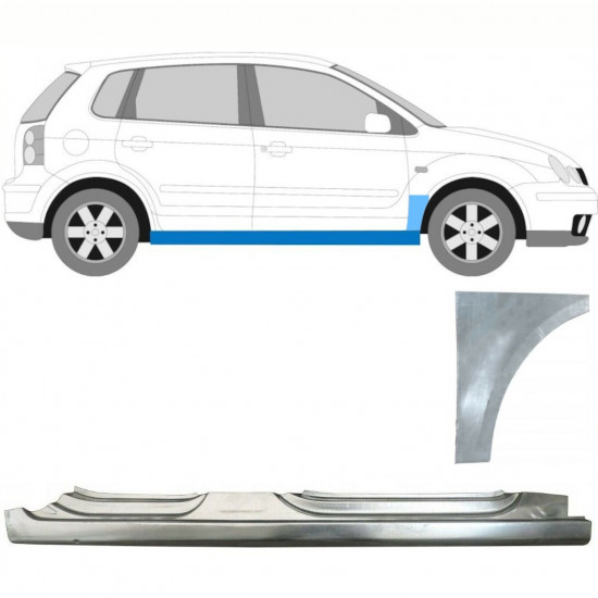 Volledige dorpel + reparatiepaneel voorste spatbord voor VW Polo 2001-2009 / Rechts / Set 8729