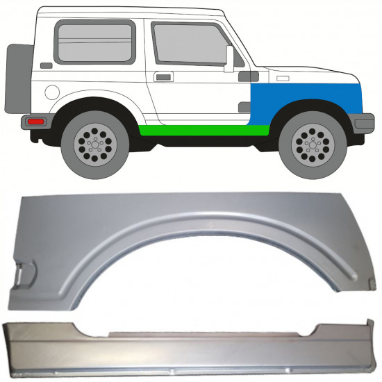 Volledige dorpel + reparatiepaneel voorste spatbord voor Suzuki Samurai 1981-1998 / Rechts / Set 10034