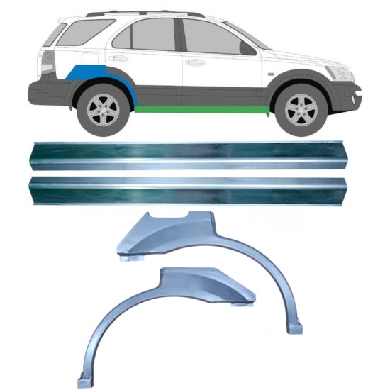 Reparatiepaneel dorpel + achterspatbord voor Kia Sorento 2002-2009 / Links + Rechts / Set 10696