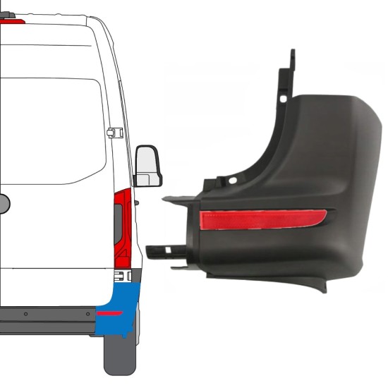 Hoek achterbumper + reflectorlamp voor Mercedes Sprinter 2018- / Rechts / Set 14949