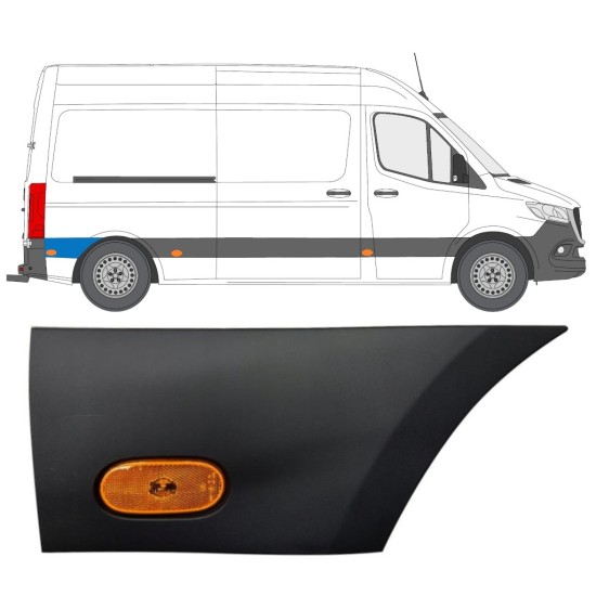 Sierlijst zijlijst achter spatbord met lamp voor Mercedes Sprinter 2018- / Rechts / Set 12966