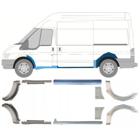 Reparatiepaneel dorpel + achterspatbord voor Ford Transit 2000-2013 / Set 12676