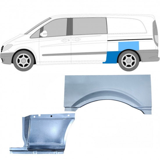 MERCEDES VITO 2003- GEMIDDELDE WIELBASIS ACHTERSPATBORD REPARATIEPANEEL SET / LINKS