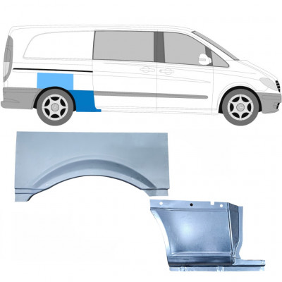 MERCEDES VITO 2003- GEMIDDELDE WIELBASIS ACHTERSPATBORD REPARATIEPANEEL SET / RECHTS