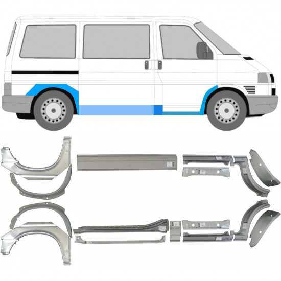 VW T4 1990- KORTE WIELBASIS/LANGE WIELBASIS 16x DREMPELREPARATIEBLAD SYMMETRISCH FENDER / SET